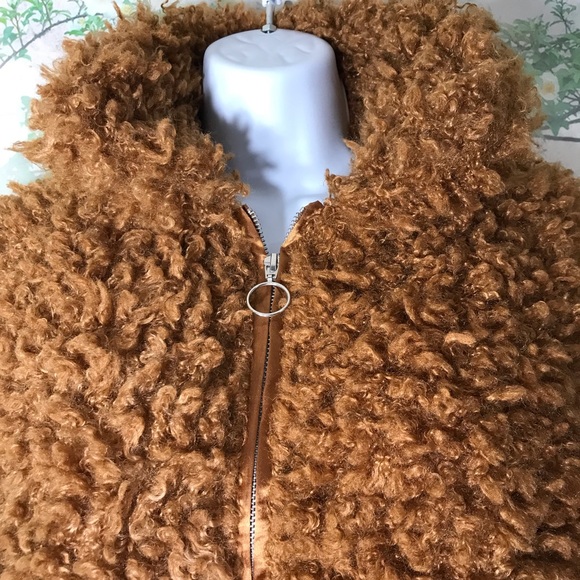 New Brown Faux Fur Sherpa Teddy Jacket XS - Picture 8 of 11